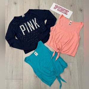 VICTORIA’S SECRET PNK 3 bundle - turquoise + peach muscle tee, blue long sleeve
